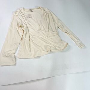 J. Jill Strecth Shirt Womens XLT Cream Wrap Neck Long-Sleeve Top Cinnamon Girl N